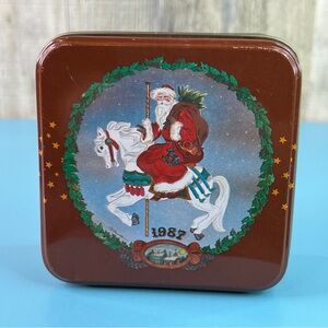 1987 Carousel Horse With Santa In A Decorative Tin